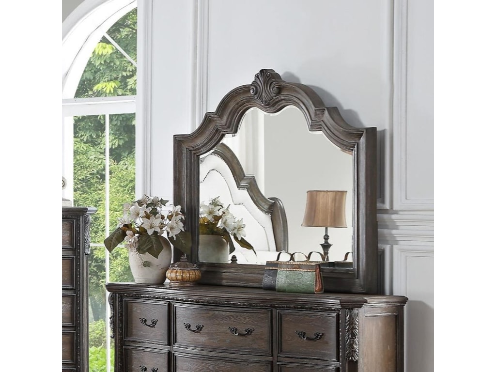 Crown Mark Sheffield Dresser Mirror With Wood Carved Frame And