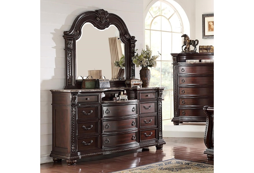 Crown Mark Stanley Bedroom Traditional Dresser And Mirror Set