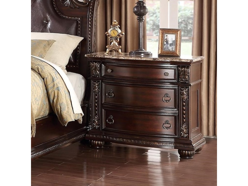 Crown Mark Stanley Bedroom Traditional Nightstand With Marble Top Royal Furniture Night Stands