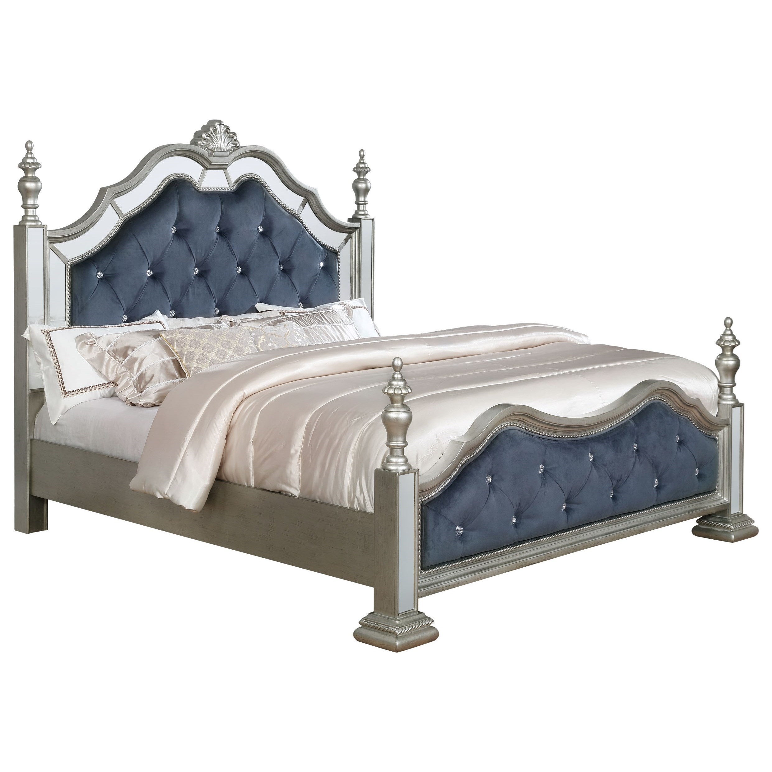 Crown Mark Sterling Glam King Upholstered Poster Bed Royal Furniture Upholstered Beds