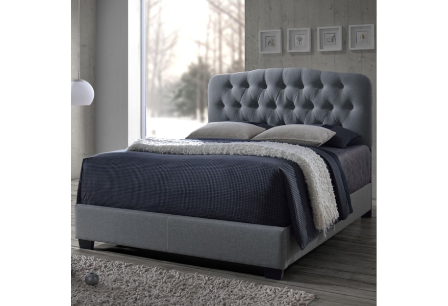 Crown Mark Tilda Light Grey King Upholstered Bed Darvin Furniture Upholstered Beds