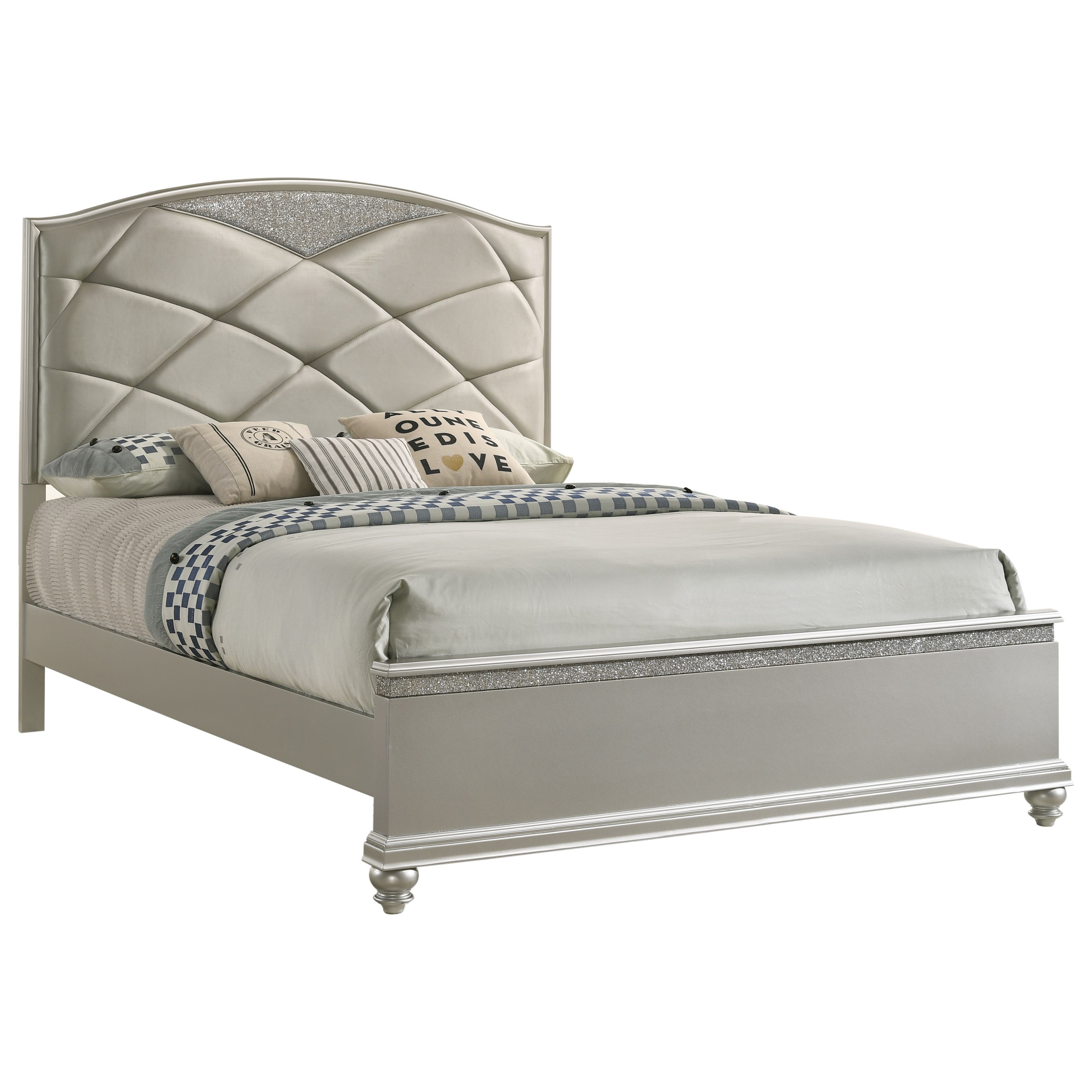 Crown Mark Valiant Glam California King Platform Bed With Bun Feet And Upholstered Headboard Royal Furniture Platform Beds Low Profile Beds