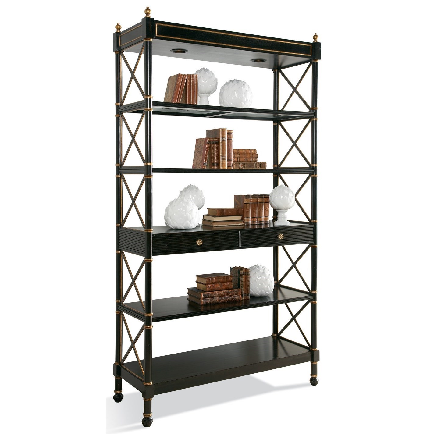 Empire Etagere in Ebony Finish with Aged Gold Accents