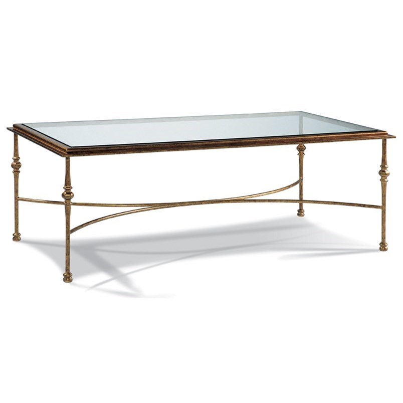 Glass Top Cocktail Table in Aged Brass Finish
