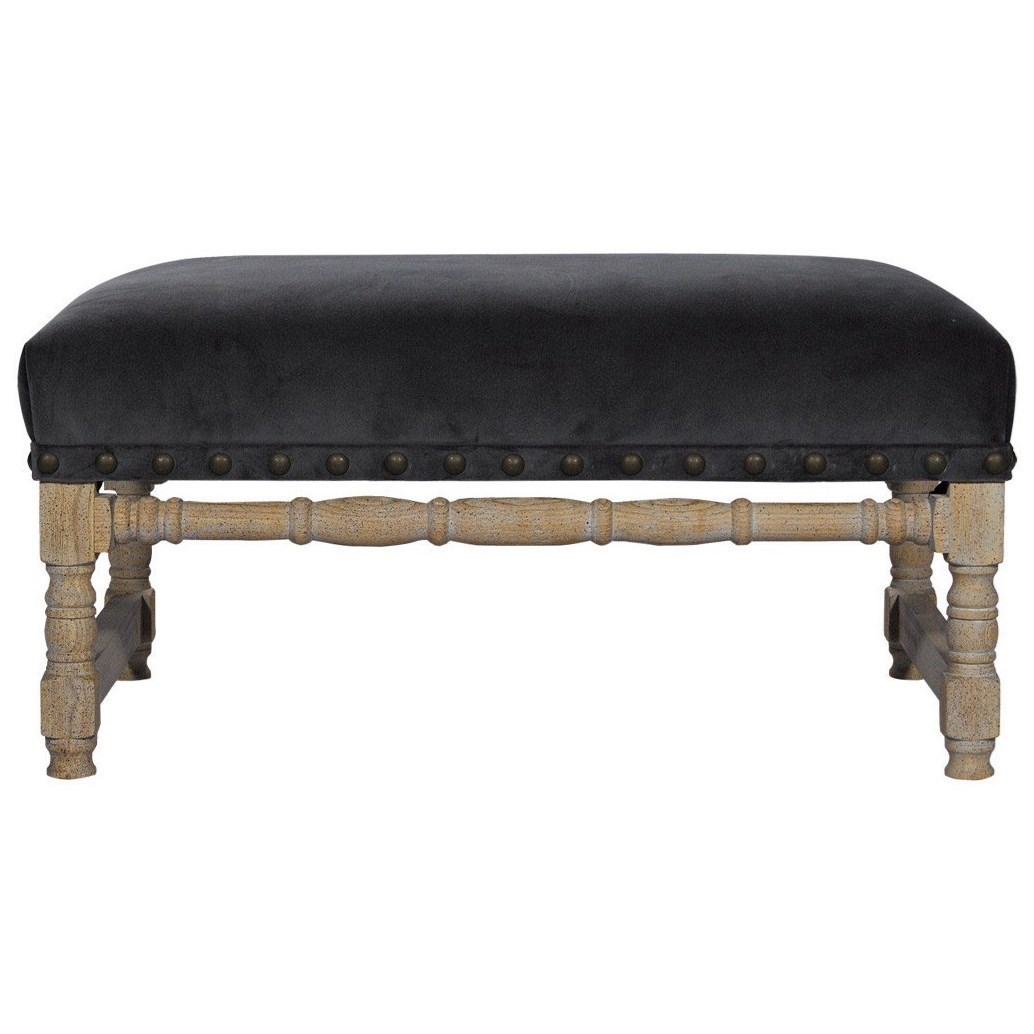 Antwerpen Slate Velvet Accent Bench With Weathered Finish