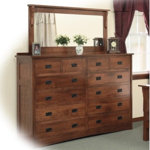 Daniel S Amish Mission 12 Drawer Solid Wood Double Dresser With 58 X 28 Landscape Mirror Belfort Furniture Dresser Mirror Sets