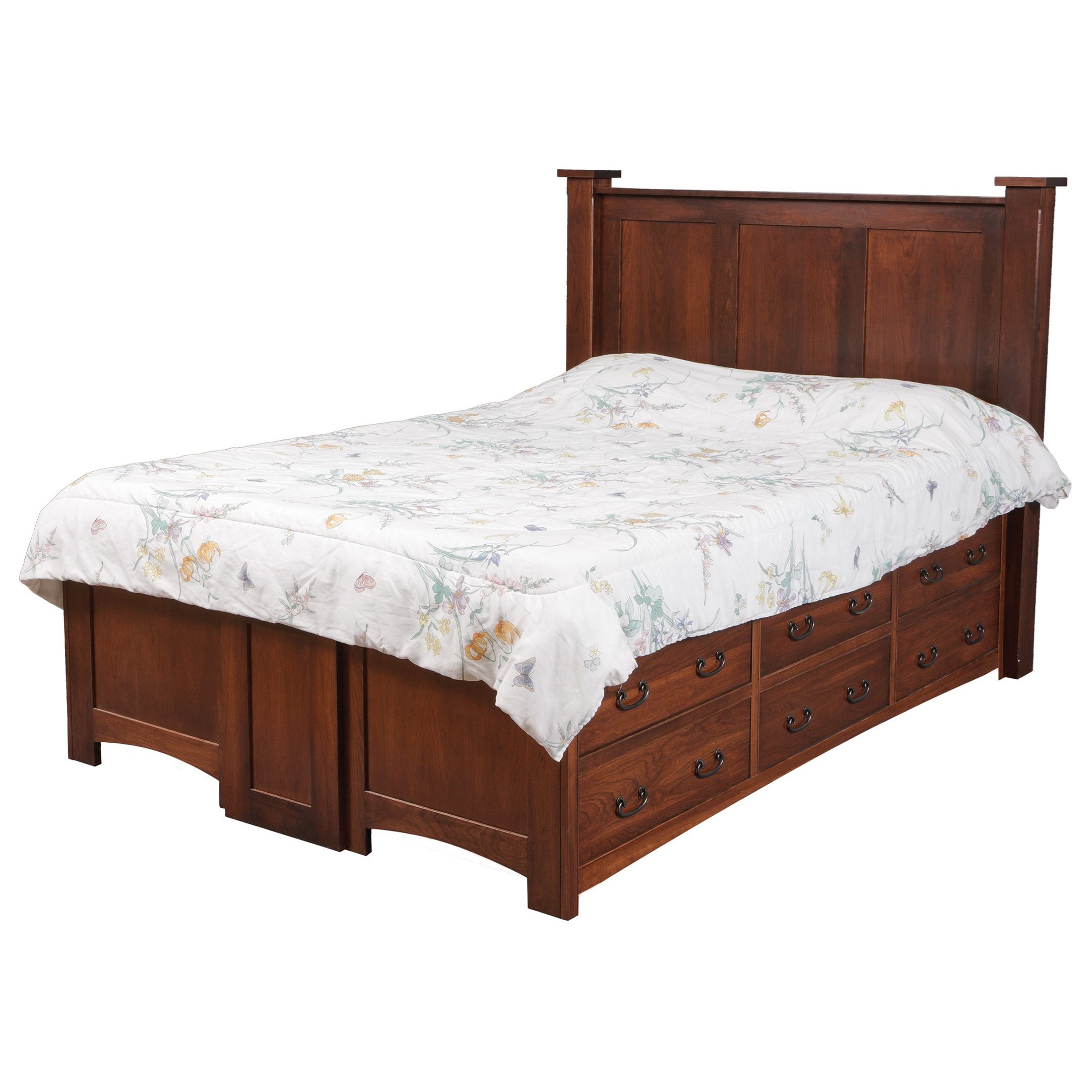 Daniel S Amish Treasure Queen Pedestal Storage Bed With 12 Drawers Saugerties Furniture Mart Panel Beds