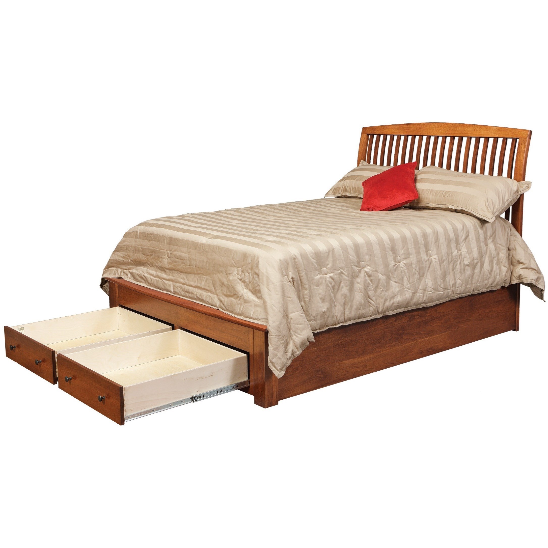 Daniel S Amish Holmes Queen Pedestal Bed With 2 Footboard Drawers