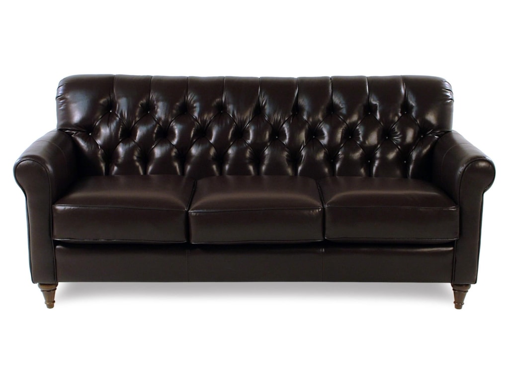 Maxwell Traditional Leather Sofa With Tufted Back And Turned