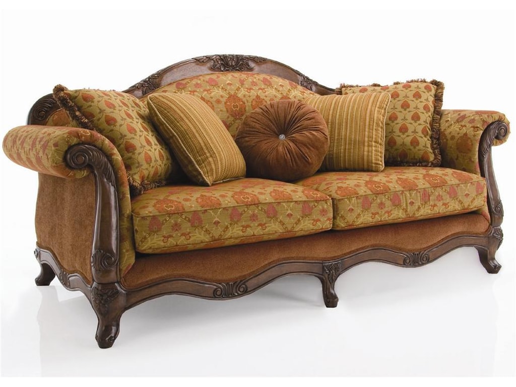 Decor Rest Upholstered Accents Exposed Wood Sofa With Accent Pillows Decor Rest Upholstered Accentstraditional Exposed Wood Sofa