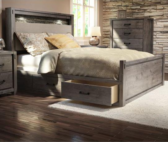 Defehr Series 697 King Rustic Panel Storage Bed With Built In Lighting Stoney Creek Furniture Panel Beds Vintage rustic bunk beds with a rope ladder, wall lamps. series 697 king rustic panel storage bed