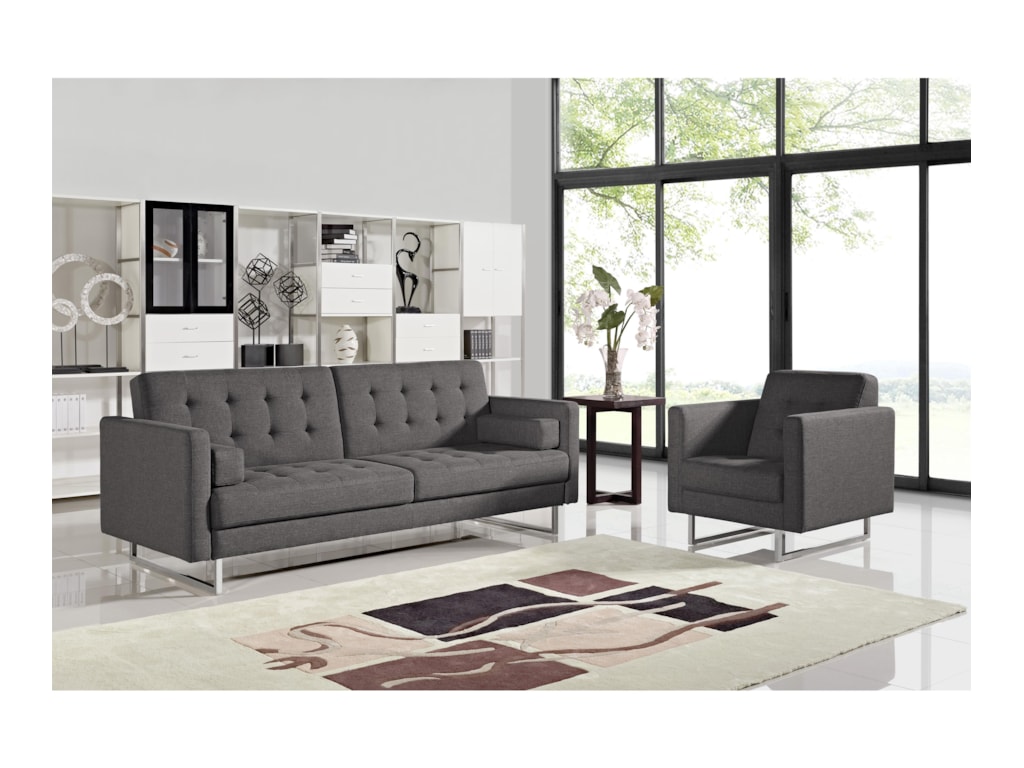 Opus Convertible Grey Tufted Polyester Fabric Sofa With Chair 2 Piece Set By Del Sol Ds At Furniture