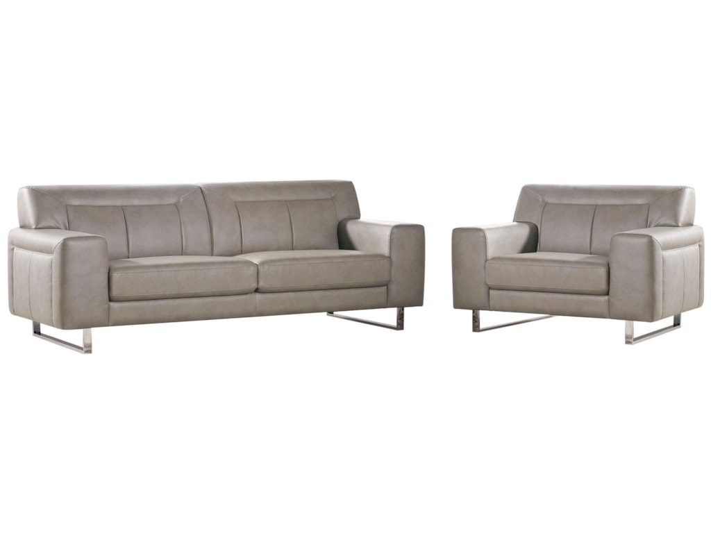 Vera Leatherette Sofa Chair 2pc Set With Chrome Metal Leg By Del Sol Ds At Del Sol Furniture