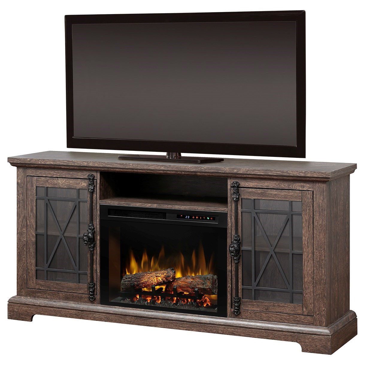 Dimplex Natalie Media Console Fireplace With Mullion Window Doors
