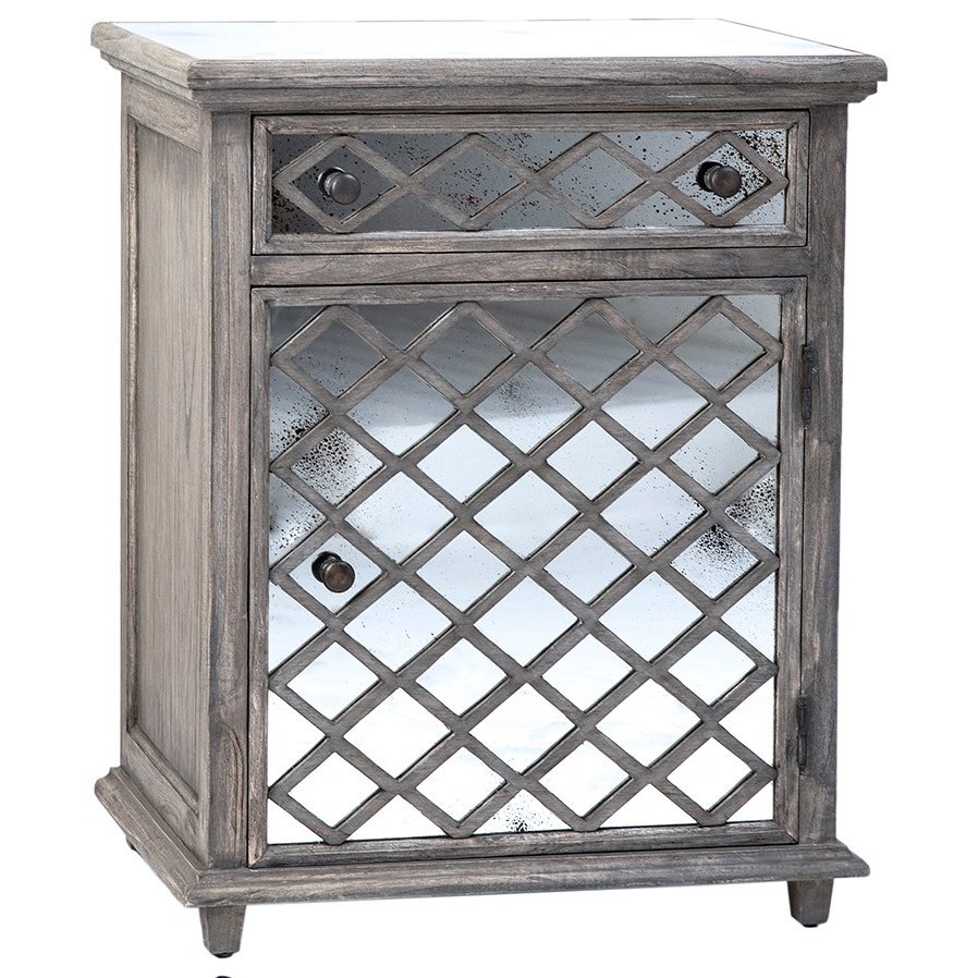 Dovetail Furniture Blake Dov2385 End Table With Antiqued Pearl Mirror Door Hudson S Furniture End Tables