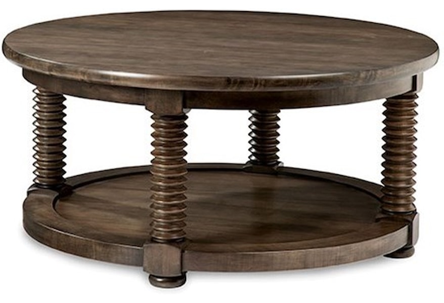 Durham Solid Accents Dundy Transitional Solid Wood Round Cocktail Table Jordan S Home Furnishings Cocktail Coffee Tables