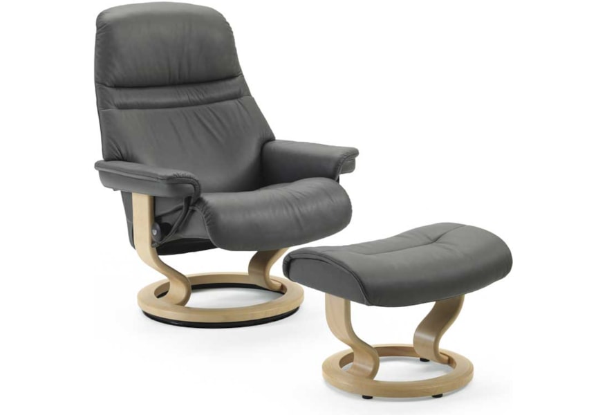 Stressless Sunrise 1237015 Medium Reclining Chair Ottoman With Classic Base Dunk Bright Furniture Reclining Chair Ottoman Sets