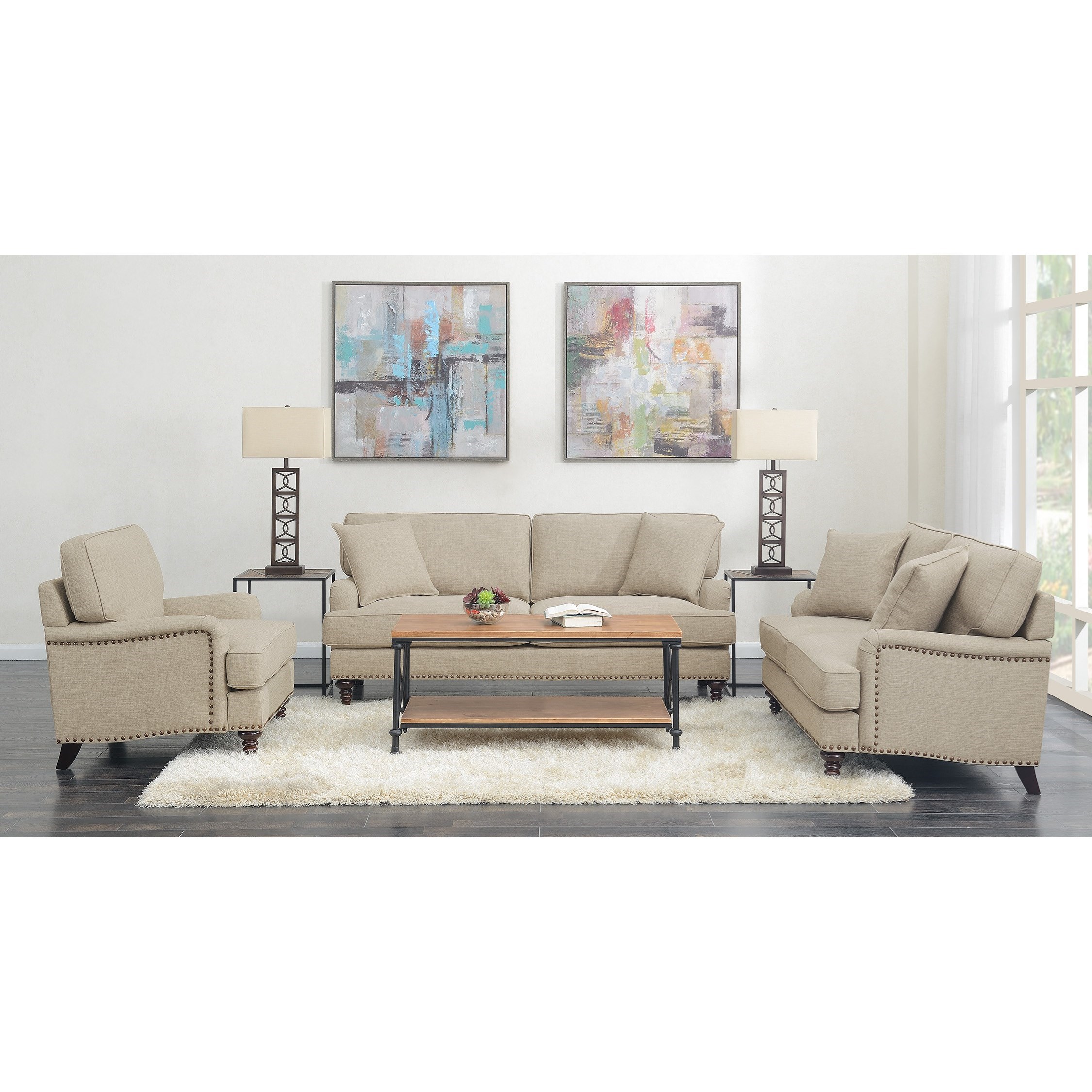 Elements Abby 3pc Set Sofa Loveseat Chair Royal Furniture