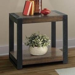 Elements International Caesar Industrial End Table With Distressed