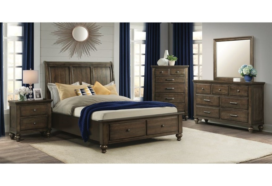 Elements International Chatham Gray Queen Storage Bed Dresser Mirror Nightstand Johnny Janosik Bedroom Groups