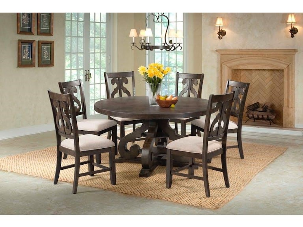 Elements International Stone Grp Dst180 Tbl 6 Swirl Round Pedestal Elements International Stone Round Pedestal Table 6 Swirl Back Side Chairs