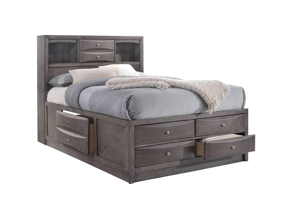 Elements Emily Transitional Queen Bed With Dovetail Drawers