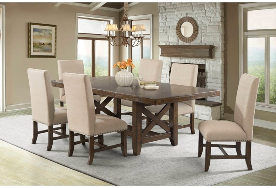 Elements International Franklin Rustic Seven Piece Dining Set Lindy S Furniture Company Dining 7 Or More Piece Sets