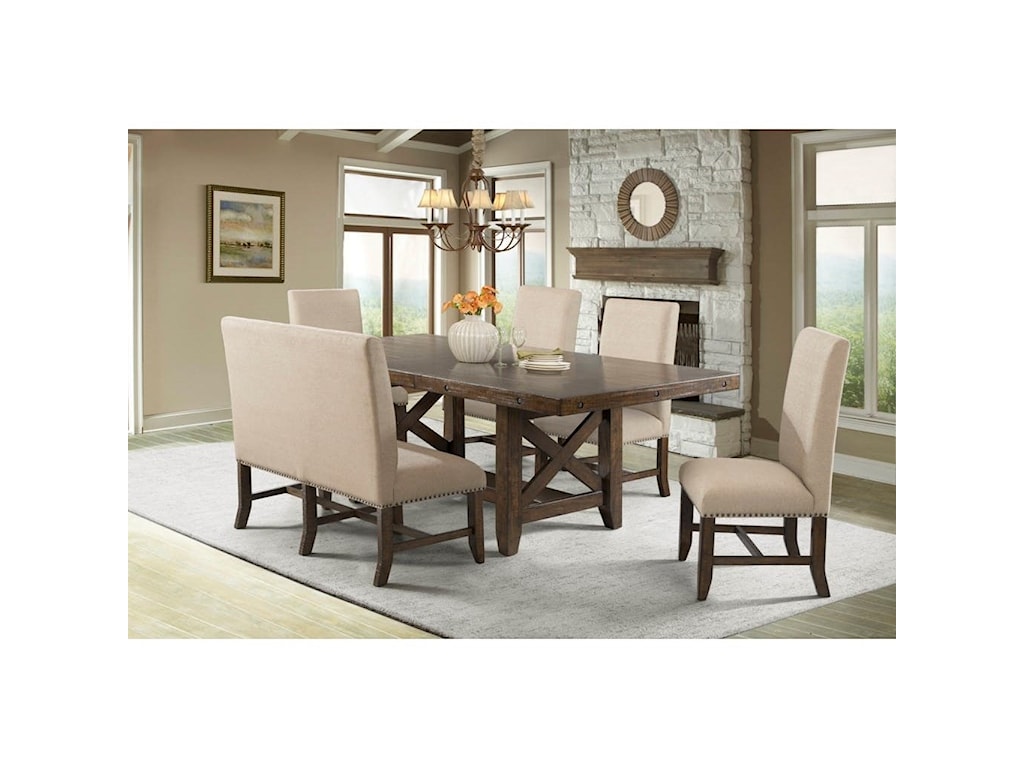 Elements Franklin Rustic Table Set With Upholstered Dining Bench Royal Furniture Table Chair Set With Bench