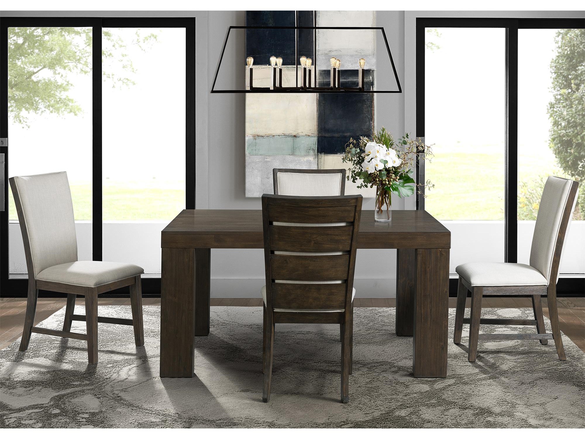 Elements International Grady Contemporary Dining Table Set With 4 Slat Backchairs Johnny Janosik Dining 5 Piece Sets