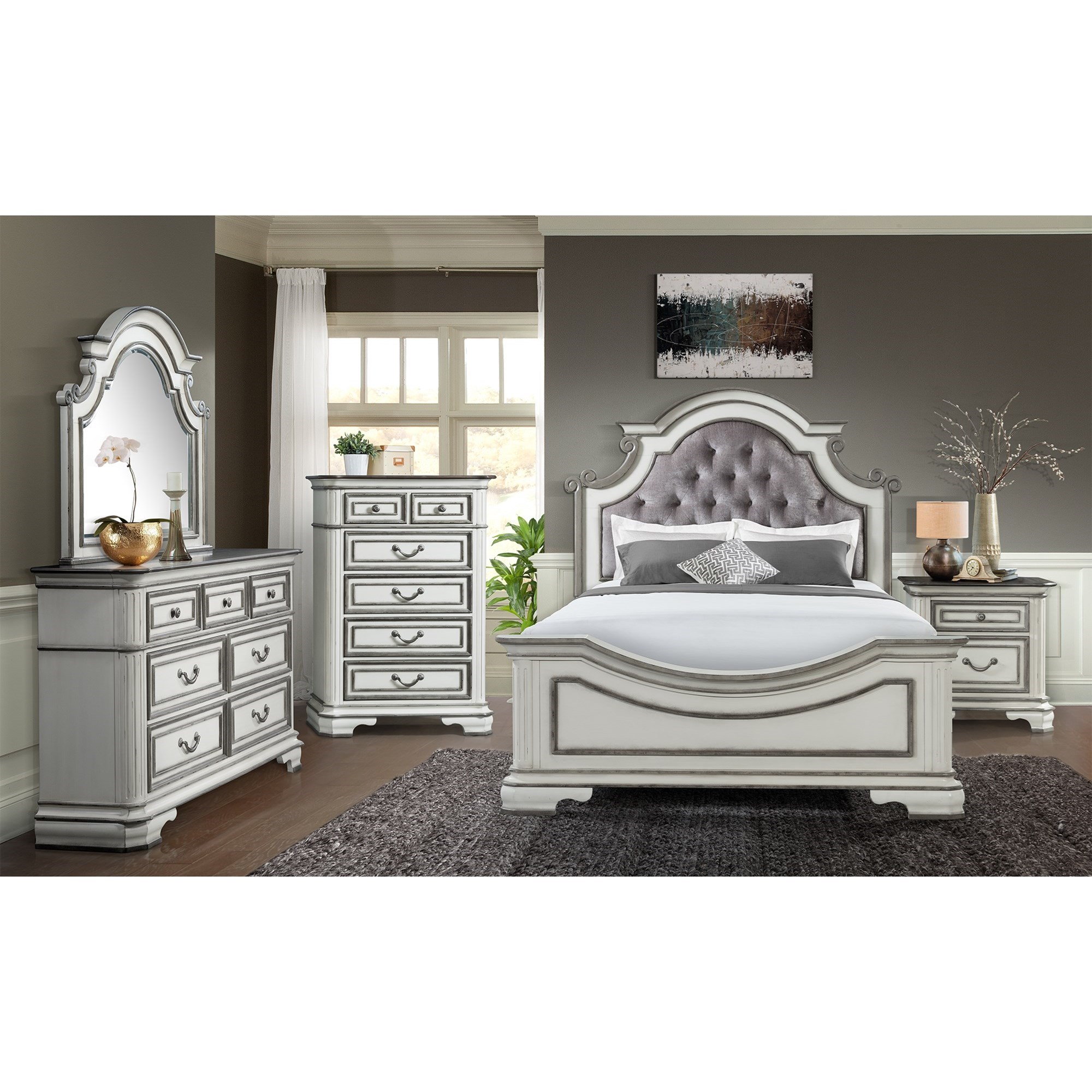Elements International Leighton Manor King Panel 4pc Bedroom Set