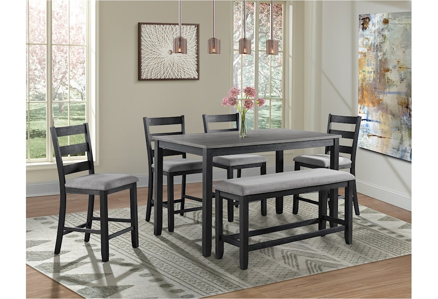 Elements International Martin 6 Piece Counter Height Dining Set With Bench Bullard Furniture Pub Table And Stool Sets