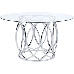 Elements International Merlin Contemporary Round Dining Table With Chrome Metal Base And Tempered Glass Top Bullard Furniture Dining Tables