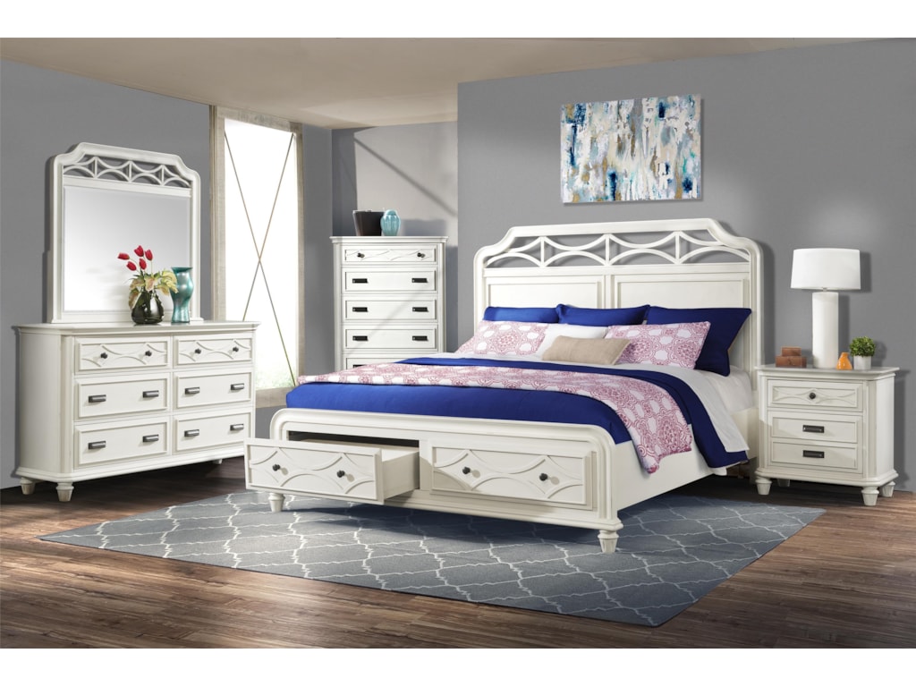 Elements International Mystic Bay My700 White 4 Piece Elements International Mystic Bay4 Piece White Bedroom Set