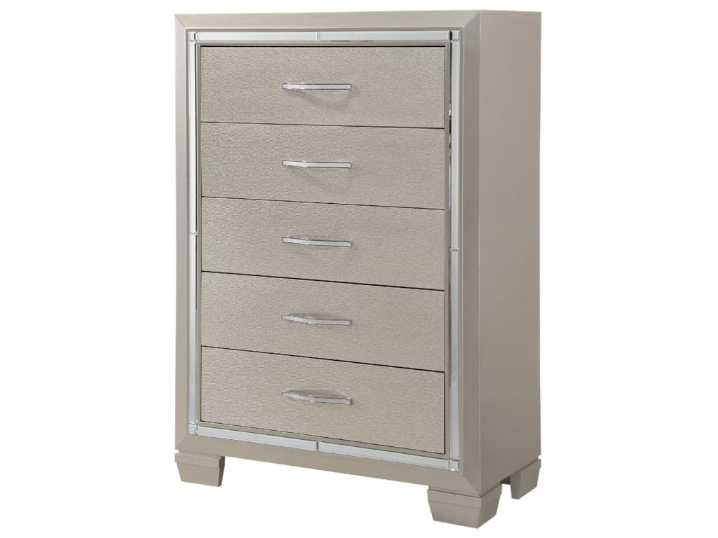 Elements International Platinum Lt100ch 5 Drawer Chest With Mirror Elements International Platinumchest Of Drawers
