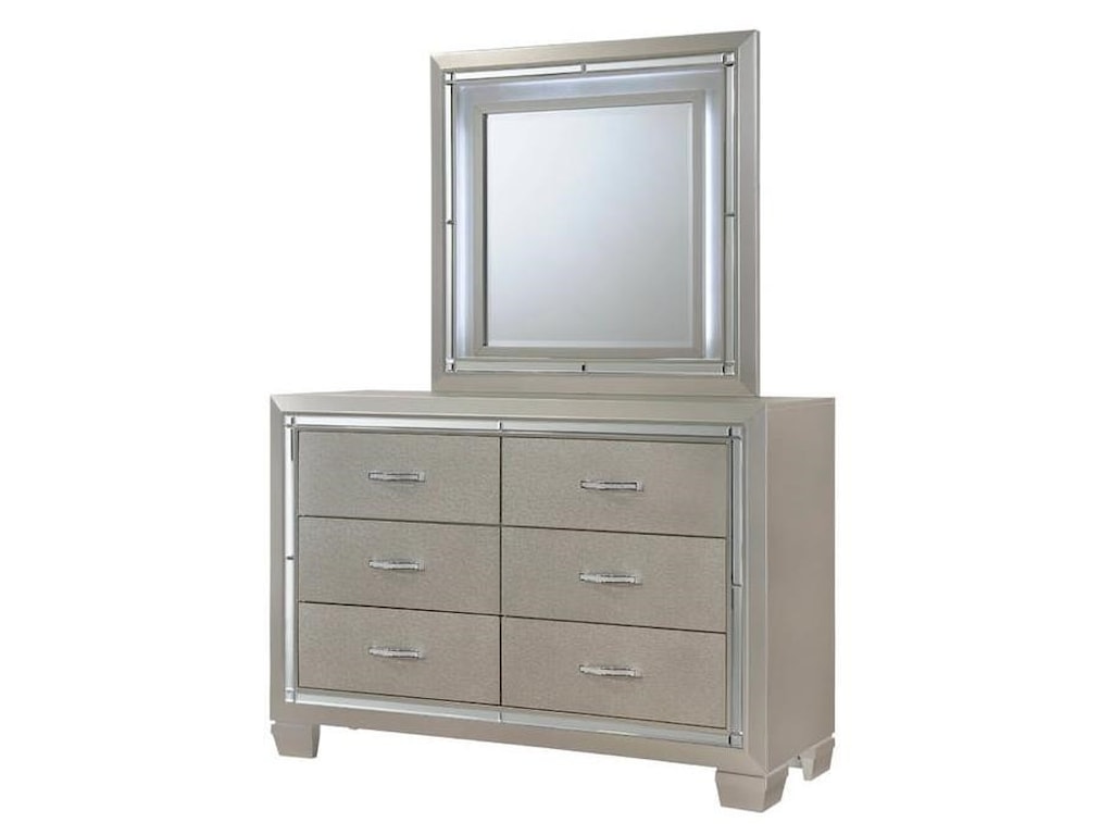 Elements Platinum Dresser And Mirror Set With Mood Lighting
