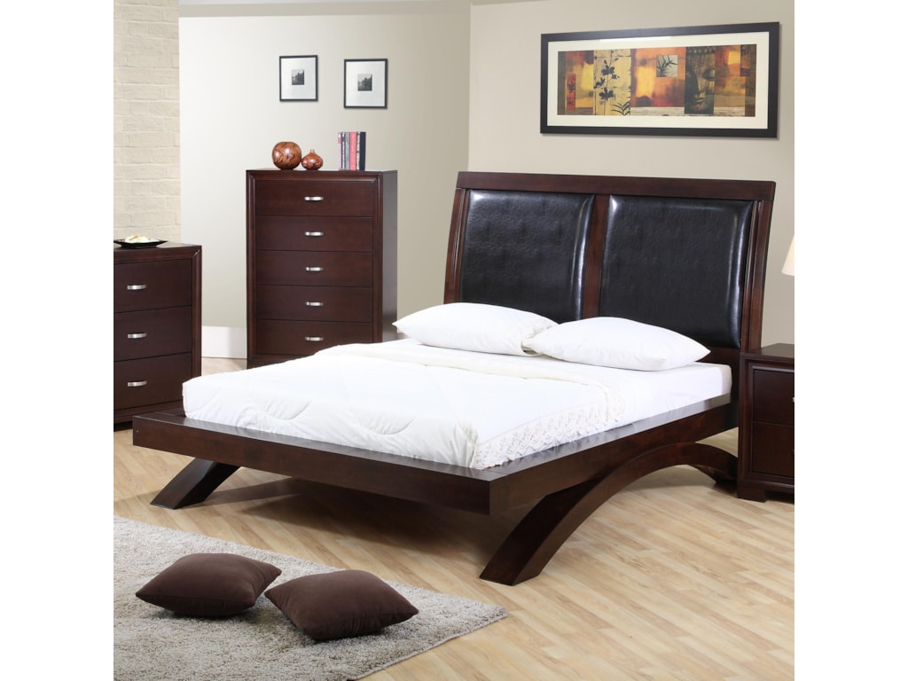Elements International Raven King Faux Leather Headboard Platform Elements International Ravenking Faux Leather Headboard Platform Bed