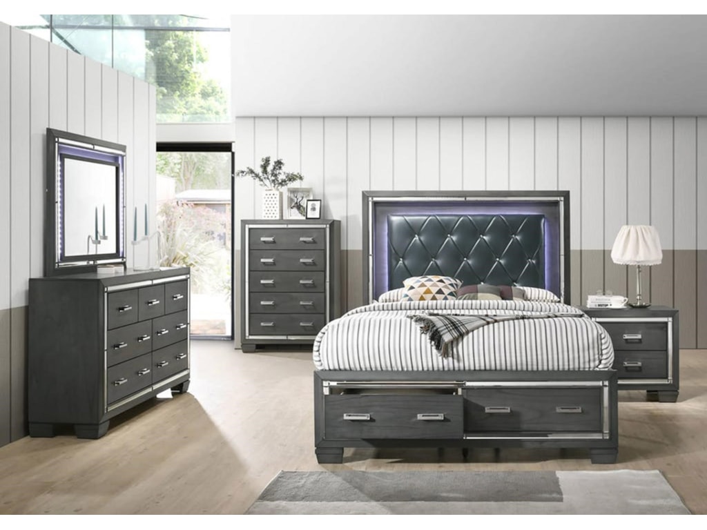 Elements International Anium Dr Mr Ns Qbs Queen Bed With Led Elements International Aniumled Queen Storage Bedroom Group