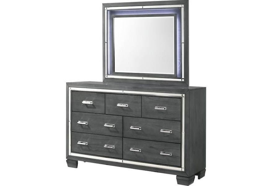 Galaxy 7 Drawer Dresser And Mirror With Built In Lighting Combo