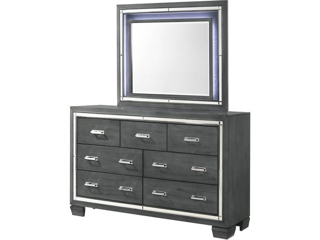 Elements Titanium 7 Drawer Dresser And Mirror With Built In