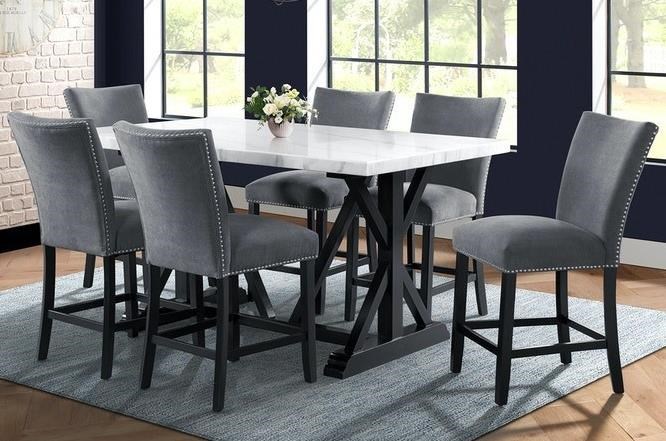 Elements International Tuscany Transitional Marble Counter Height Table With Trestle Base Bullard Furniture Pub Tables