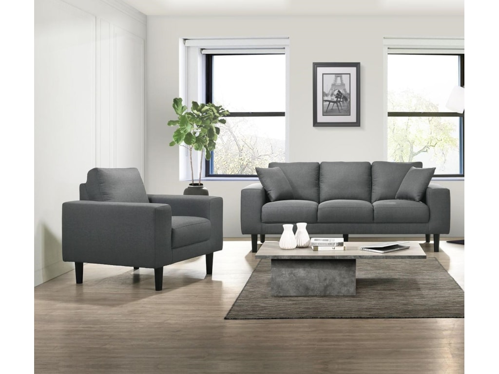 Elements International Apollo Midnight USP-3450-302PL+101 Grey Sofa And Chair Living Room Set | Sam Levitz Furniture | Stationary Living Room Groups