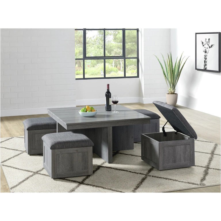 Elements International Uster Contemporary Coffee Table With Nesting Stools Lindy S Furniture Company Occasional Groups