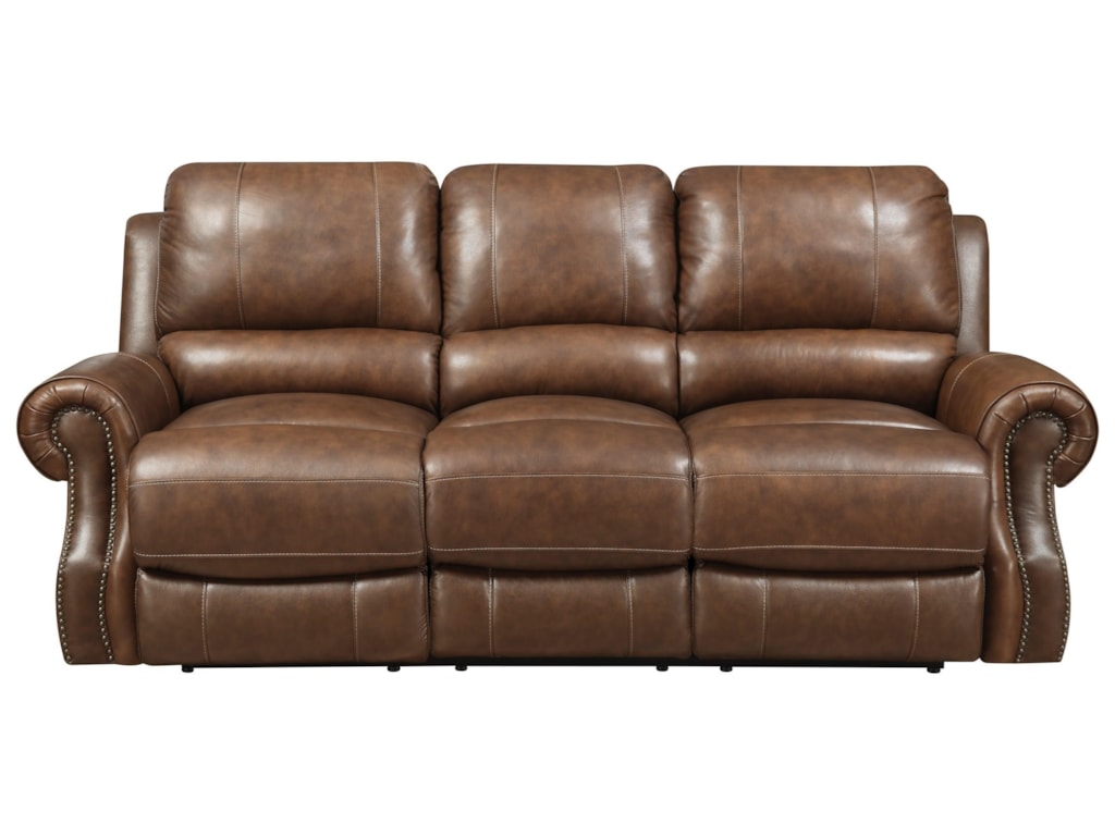 Elements international walkerbrown leather reclining sofa