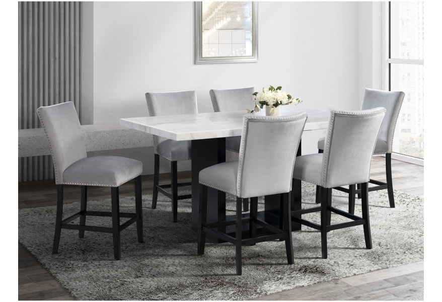 Elements International Valentino Contemporary Marble Counter Height Dining Table Bullard Furniture Pub Tables