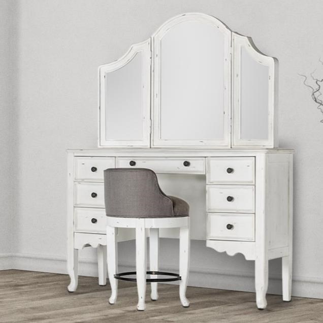 Emerald Bordeaux Cottage Antique White Vanity Set With Trifold