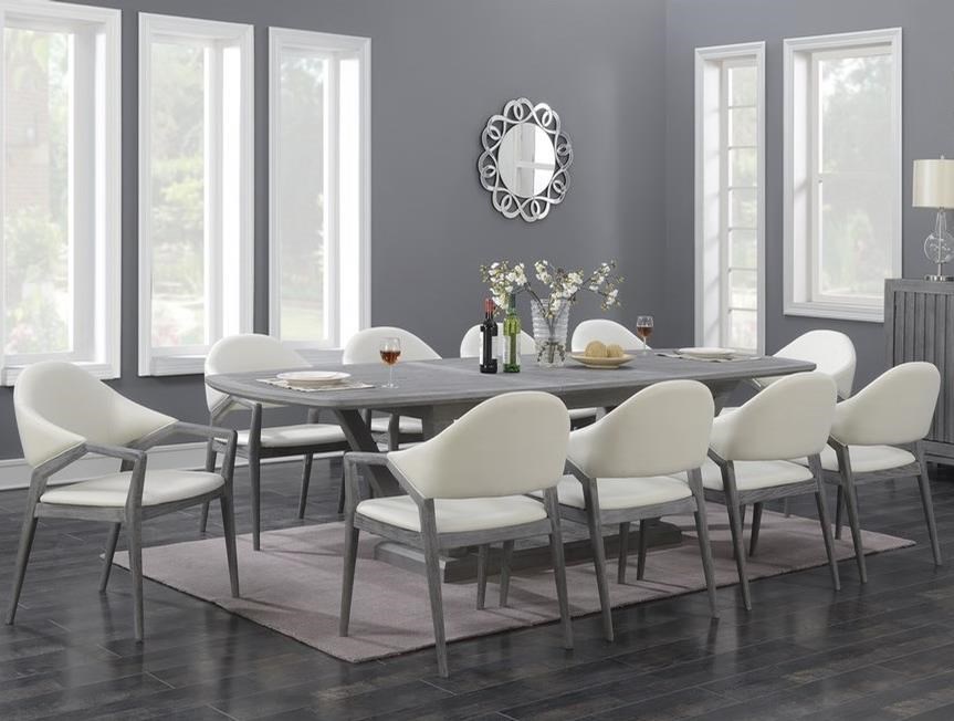 Emerald Carrera 11 Piece Dining Set With White Faux Leather Arm