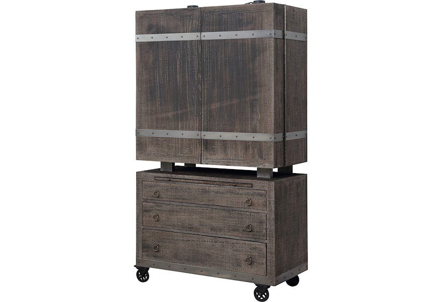 Emerald Dakota D570 50 Rustic Bar Cabinet With Casters And Mirror