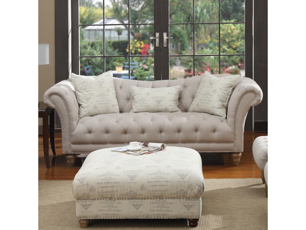 Emerald Hutton Fabric Upholstery Series Linen Look Nailhead Sofa W Emerald Hutton Fabric Upholstery Seriesnailhead Sofa W 2 Pillows Kidney Pillow
