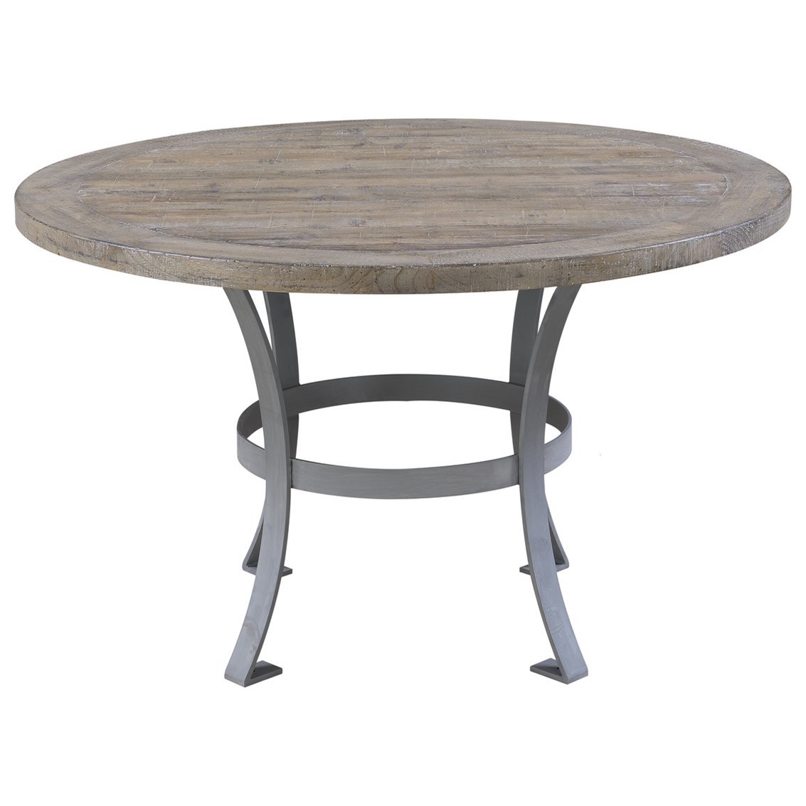 Emerald Interlude D560 14 K Round Dining Table With Metal Base And Rustic Charm Northeast Factory Direct Dining Tables
