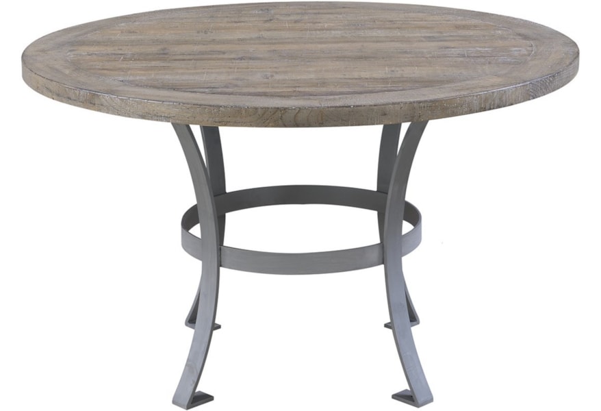 Emerald Interlude D560 14 K Round Dining Table With Metal Base And Rustic Charm Northeast Factory Direct Dining Tables